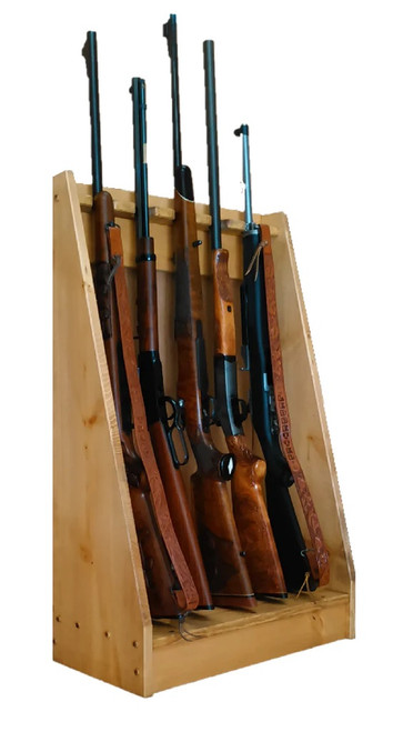 Light Rustic Pine Wooden Vertical Gun Rack 6 Place Long Gun Display