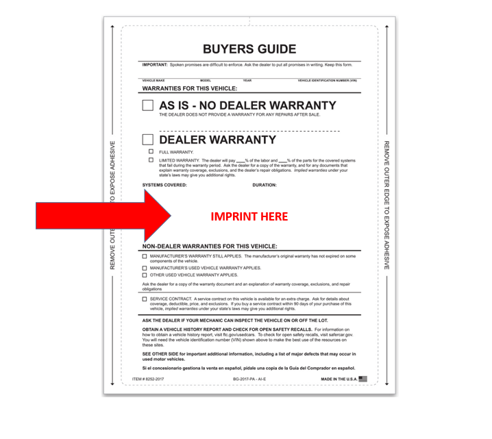 Custom Imprint Buyers Guides: 1-side Imprint