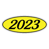 Oval Year Window Sticker : Black on Yellow - Qty: 12