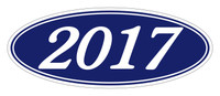 Oval Year Window Sticker : White on Blue - Qty: 12