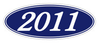Oval Year Window Sticker : White on Blue - Qty: 12