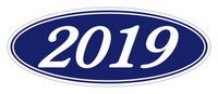 Oval Year Window Sticker : White on Blue - Qty: 12