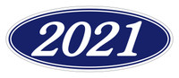 Oval Year Window Sticker : White on Blue - Qty: 12
