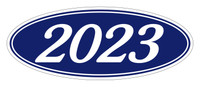 Oval Year Window Sticker : White on Blue - Qty: 12