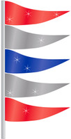 ANTENNA FLAG - Metallic Triangular Flags: RED, SILVER & BLUE - QTY. 12
