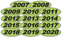 Oval Year Window Sticker : Black on Green - Qty: 12