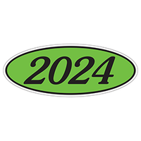 Oval Year Window Sticker : Black on Green - Qty: 12