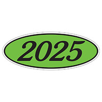 Oval Year Window Sticker : Black on Green - Qty: 12