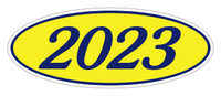 Oval Year Window Sticker - Navy Blue on Yellow (QTY: 12)