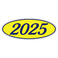 Oval Year Window Sticker - Navy Blue on Yellow (QTY: 12)
