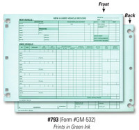 Vehicle Inventory Records   2 Sided   Form # GM 532