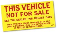 VEHICLE NOT FOR SALE Sticker (VT-790) QTY. 100