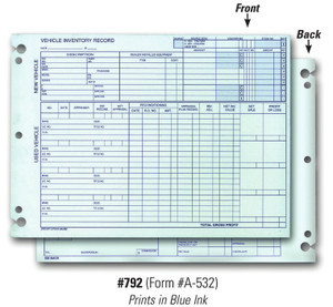 Vehicle Inventory Records 2 Sided (Form # A-532) Vehicle Inventory Records 2 Sided (Form # A-532)