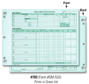 Vehicle Inventory Records 2 Sided Form # GM 532 Vehicle Inventory Records 2 Sided Form # GM 532