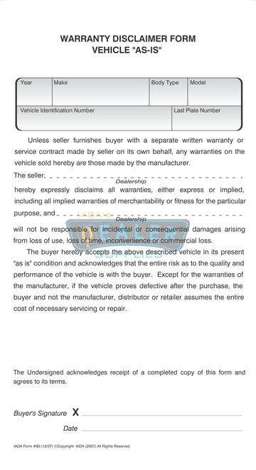 Warranty Disclaimer Form