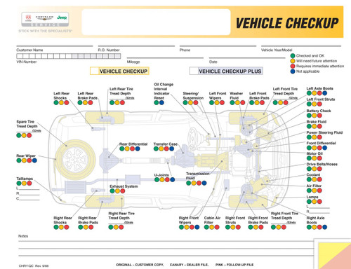 Chrysler Specific Multi-Point Inspection 3 Part Form (QTY. 250)