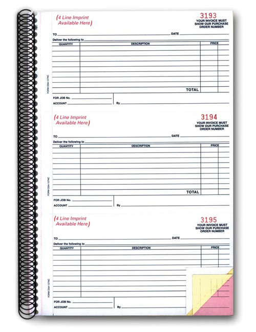 3-Part Purchase Order Books - PLAIN  (Form# DSA-127-NC) 150/book