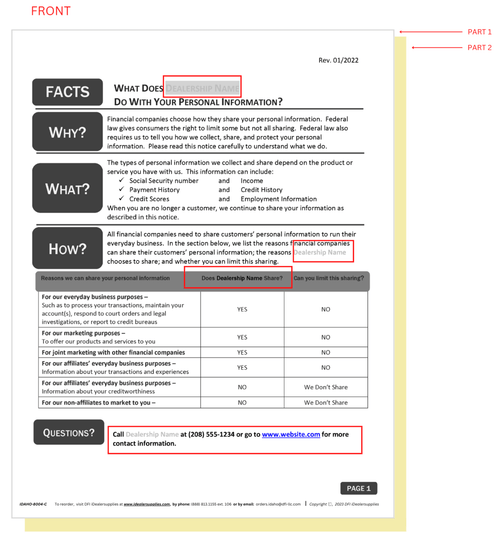 Custom Privacy Notices (IDAHO-8004-C) QTY: 250