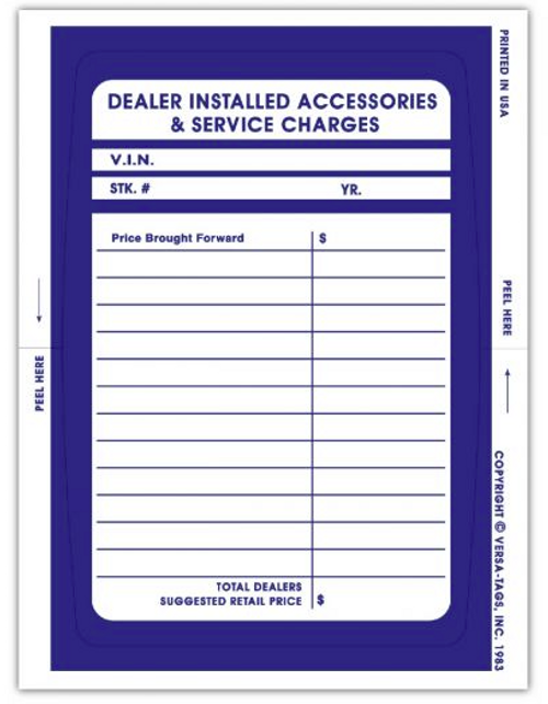 Versa-Tag Dealer Add-On Stickers (pre-printed) QTY: 250