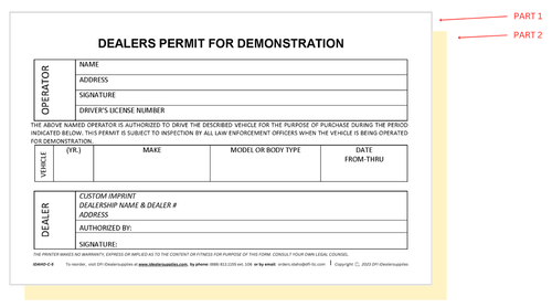 Dealer Permit for Demo (QTY: 250)
