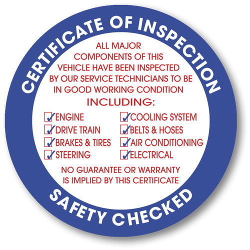 Certificate of Inspection Sticker