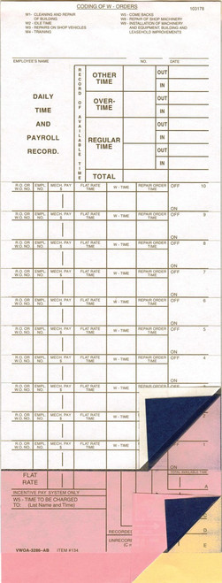 Job Time Tickets 134: Form# JT-VWOA 3286 (250 qty)