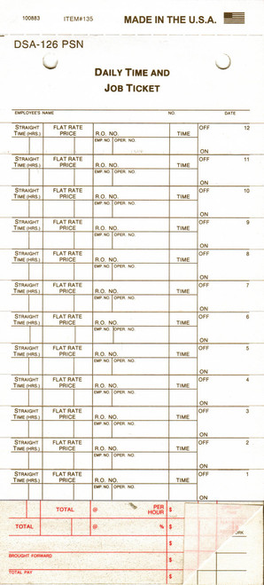 Job Time Tickets 135: Form# DSA-126-PSN (250 qty)