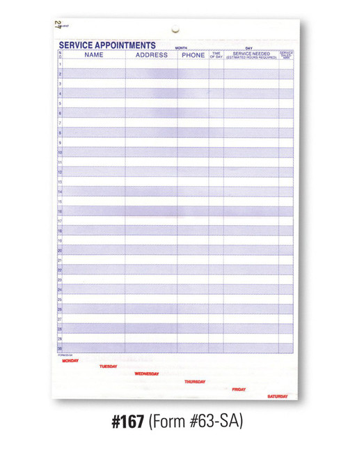Service Appointment Sheet Form# 63-SA
