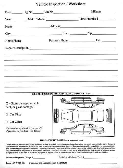 Vehicle Inspection Worksheet   Form# AVW