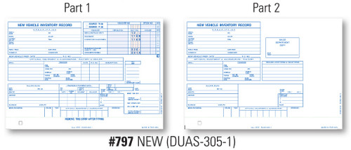 Vehicle Inventory Cards Form# DUAS 305 1