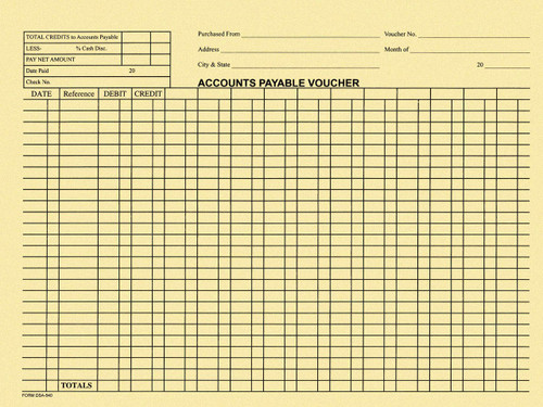 Accounts Payable Voucher Envelopes - 100 Per Pack - Form #DSA-540