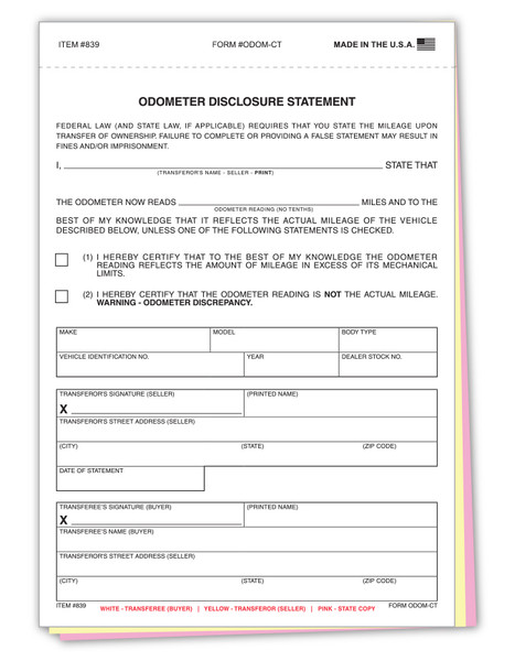 Odometer Disclosure Statements Form ODOM-CT
