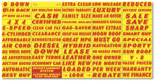 Window Sticker Slogans Red on Yellow   - 1 dozen per pack