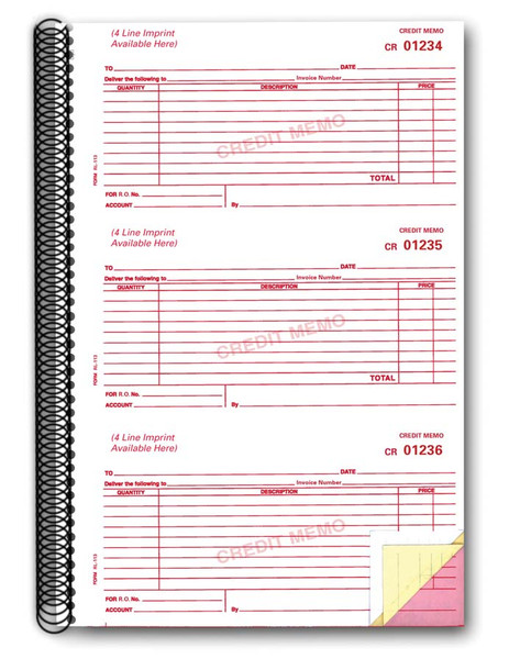 3-Part Credit Memo Books - PLAIN (Form# RL-113)  150/book