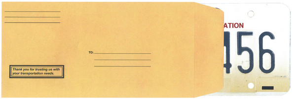 License Plate Envelopes - Moist & Seal - FORM #LPEV-1 (Pre-Printed) QTY. 100 