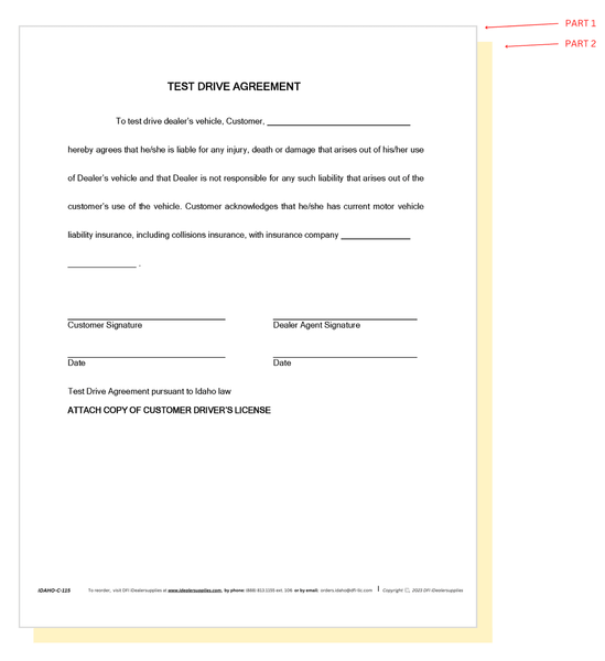 Test Drive Agreement (IDAHO-C-115) QTY: 250
