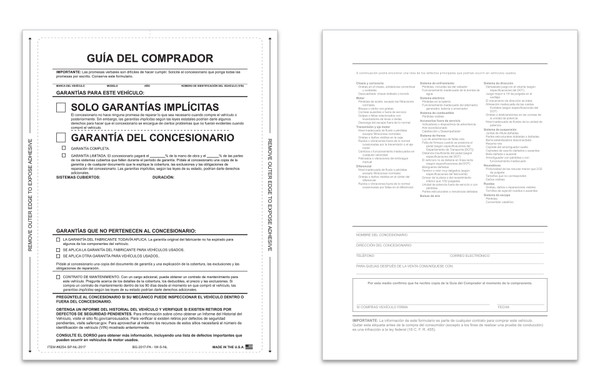 1-Part Buyers Guide Label #8254 - Implied Warranty - P/A - Spanish - No Lines (Qty: 100)