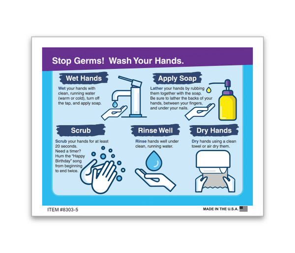 Hand Washing Sticker; die-cut w/perf - 8.5" x 11" (Qty: 10)