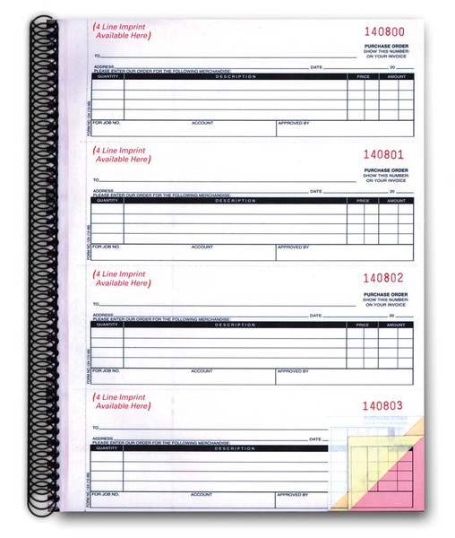 4-Part Purchase Order Books - PLAIN (Form# NC-124-4) 200/book