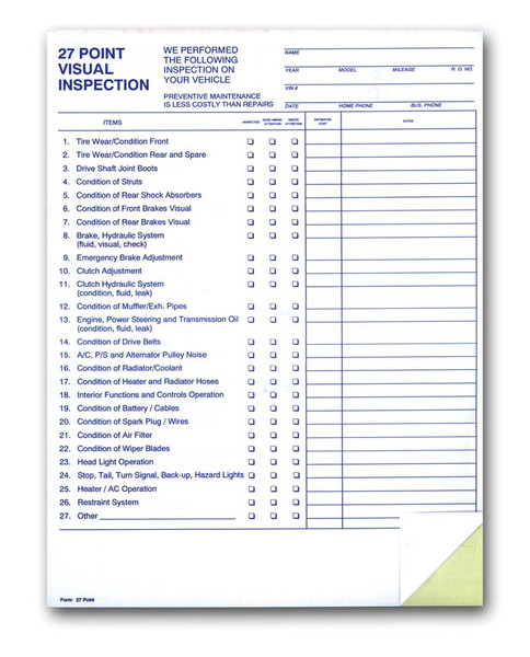 27-Point Inspection 2-Part Form