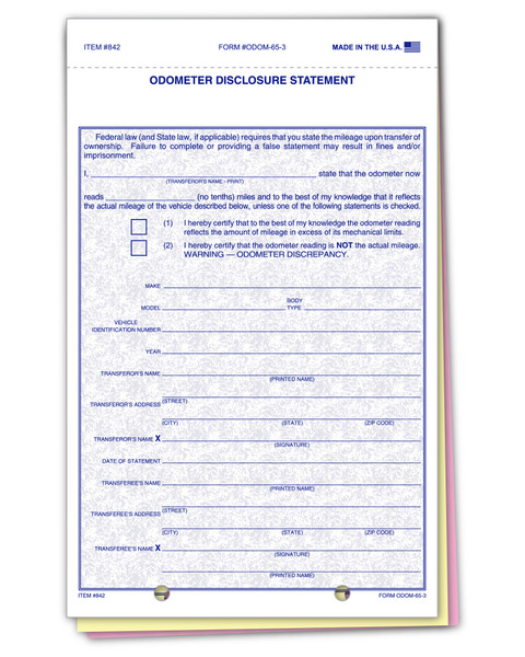 3-Part Odometer Disclosure Statements   Form# 842-ODOM-65-3