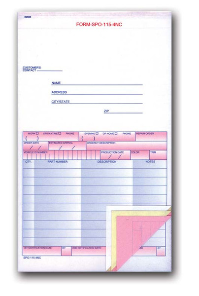 Special Parts Order Forms 4 Part (Stock)
