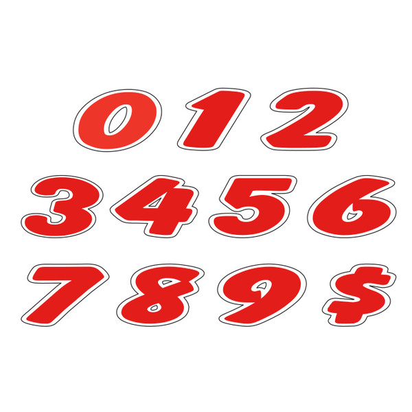 6 1/4" Red & White Die Cut Window Sticker NUMBERS (1 dozen)