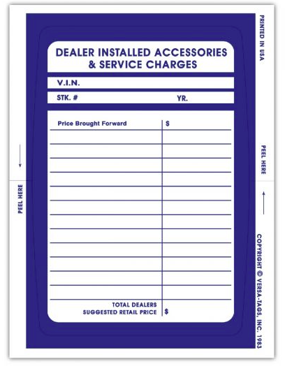Versa-Tag Dealer Add-On Stickers (pre-printed) QTY: 250