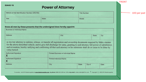 Green Power of Attorney: (IDAHO-15) QTY: 500 PER PACK