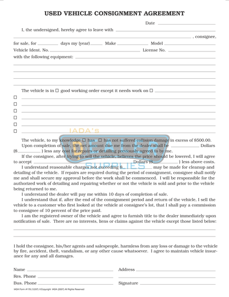 Used Vehicle Consignment Agreement (IADA-178)