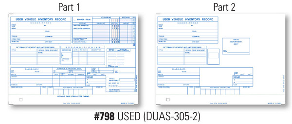 Vehicle Inventory Cards   Form# DUAS 305 2