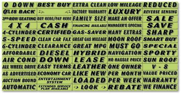 Window Sticker Slogans Black on Green  - 1 Dozen Per Pack