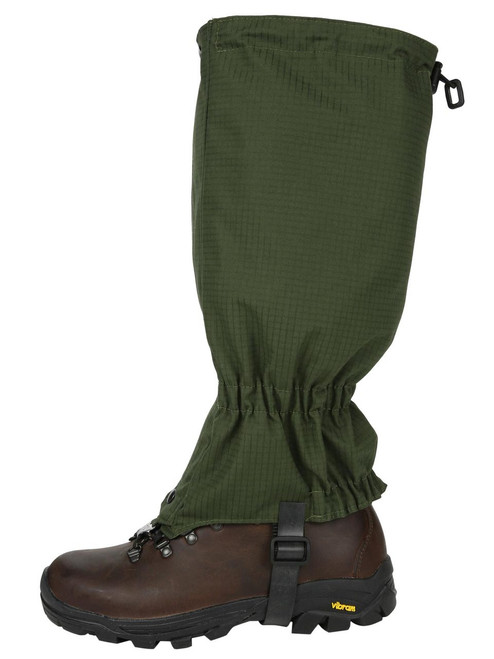 Full length Single Ventile® Gaiters for excellent breathability and durability, giving weather protection for walking or field sports. Colour: Olive Ripstop.