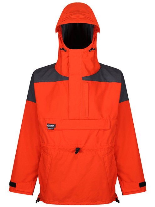 Liathach Organic Cotton Analogy® Smock with fully integrated hood and wired peak. Colour: Blaze/Charcoal